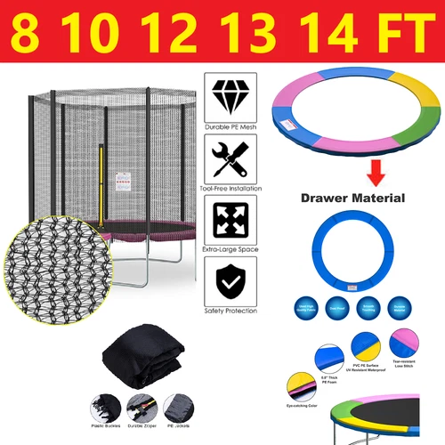 Trampolin Randabdeckung Sicherheitsnetz 6 / 8 Stangen Netz 244 305 366 397 427cm - Bild 12 von 34