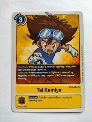 Tai Kamiya BT4-094 Digimon Card Game Rare Tamer