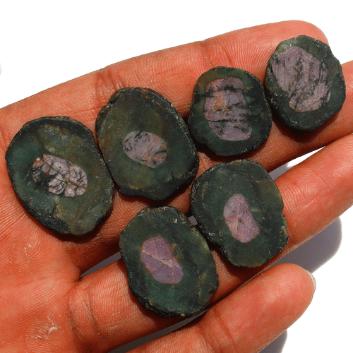 6 PC Natural Watermelon Ruby Matching Pair 19mm-28mm Rough Slice Loose Gemstones - Picture 4 of 14