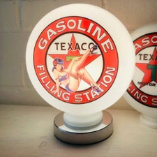 Texaco Filling Station Pinup Girl Mini Gas Pump Globe with Chrome LED Lamp Base