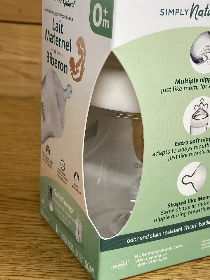 NUK Simply Natural with SafeTemp, 5 oz, 1 Pack, Clear Baby Bottle NEW - Image 3 of 4