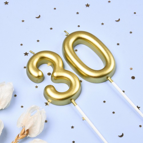2.76 Inch Classical Gold 30 Number Birthday Candles Gold Number Candles Cake Num - Picture 2 of 6