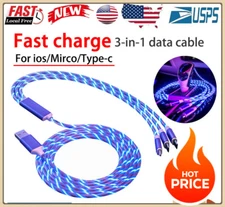 3 in 1 LED Light Up Fast Charging Charger Cable For iPhone Android Type C USB