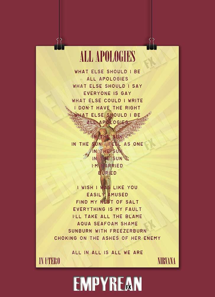 Nirvana In Utero All Apologies Song Lyrics Poster Art Print | eBay