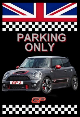 Plakette '' PARKING ONLY MINI GP 2 JOHN COOPER WORKS '' ( 22 cm x 15 cm x 3 mm )