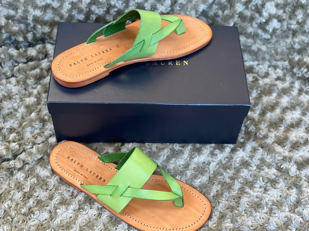New Ralph Lauren Mens Green Leather Luxury Sandals Size 10.5  display picture 1