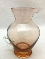 Lefton’s Japan Pink Hand Blown Small Glass Pitcher with Handle