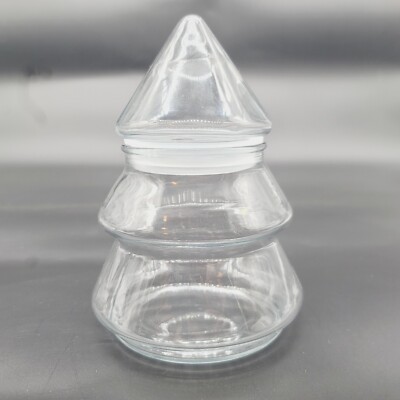 Anchor Hocking 2 Piece Clear Glass Christmas Tree Candy Jar Apothecary 6.5'' 