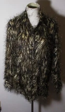 CREATIVE Design Works Gold Black Furry Long Sleeve Blouse Size S