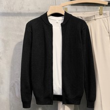 Men Cardigan Knit Shirt Top Solid Sweater Coat Knitwear Double Zip Casual Jumper