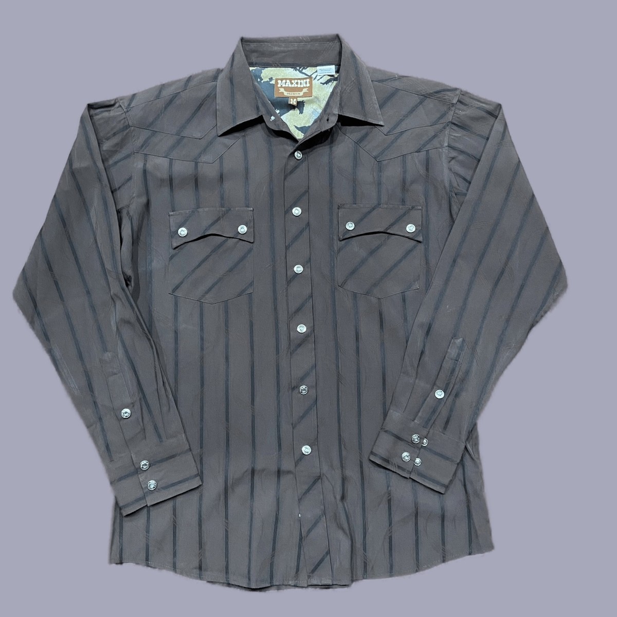 Maxini Western Vintage Double Pocket Brown Striped Pearl Snap