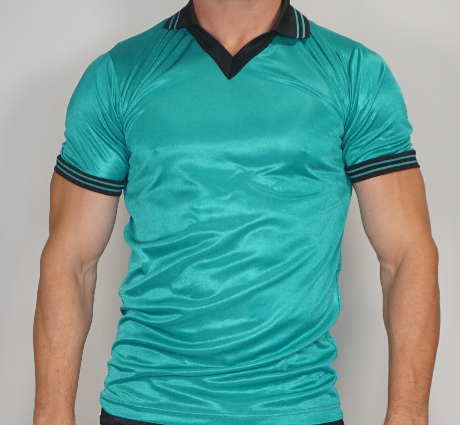 MEN'S SHINY TEAL GREEN SOCCER COLLARED SHIRT LARGE | eBay