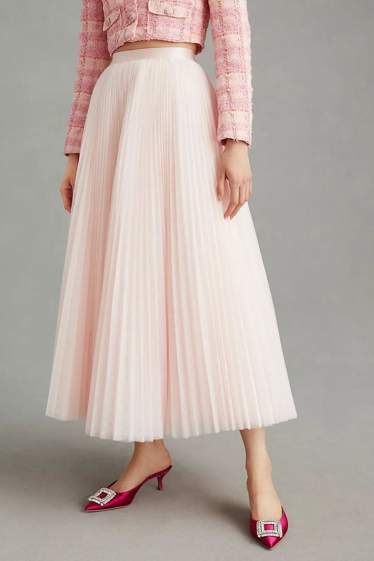 ANTHROPOLOGIE HUTCH FULL PLEATED TULLE MAXI SKIRT BALLETCORE PINK