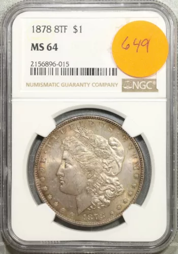 1878 8TF Morgan Silver Dollar $1 NGC MS 64 Mint State #6-015 *Toned*