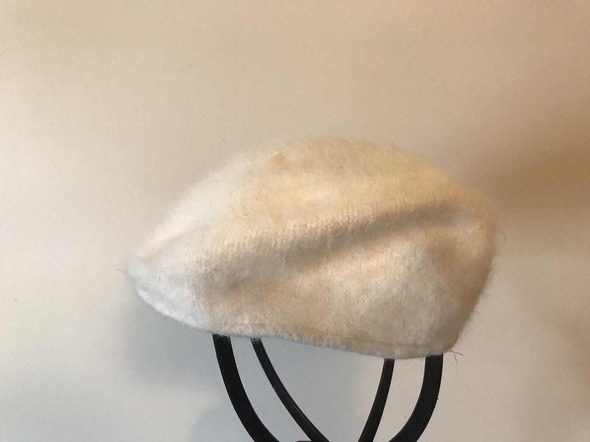 White Angora Blend Fuzzy Beret — Made in Korea White Knit Beret for Women: Vegan Angora Wool Blend, Fluffy  main image 4