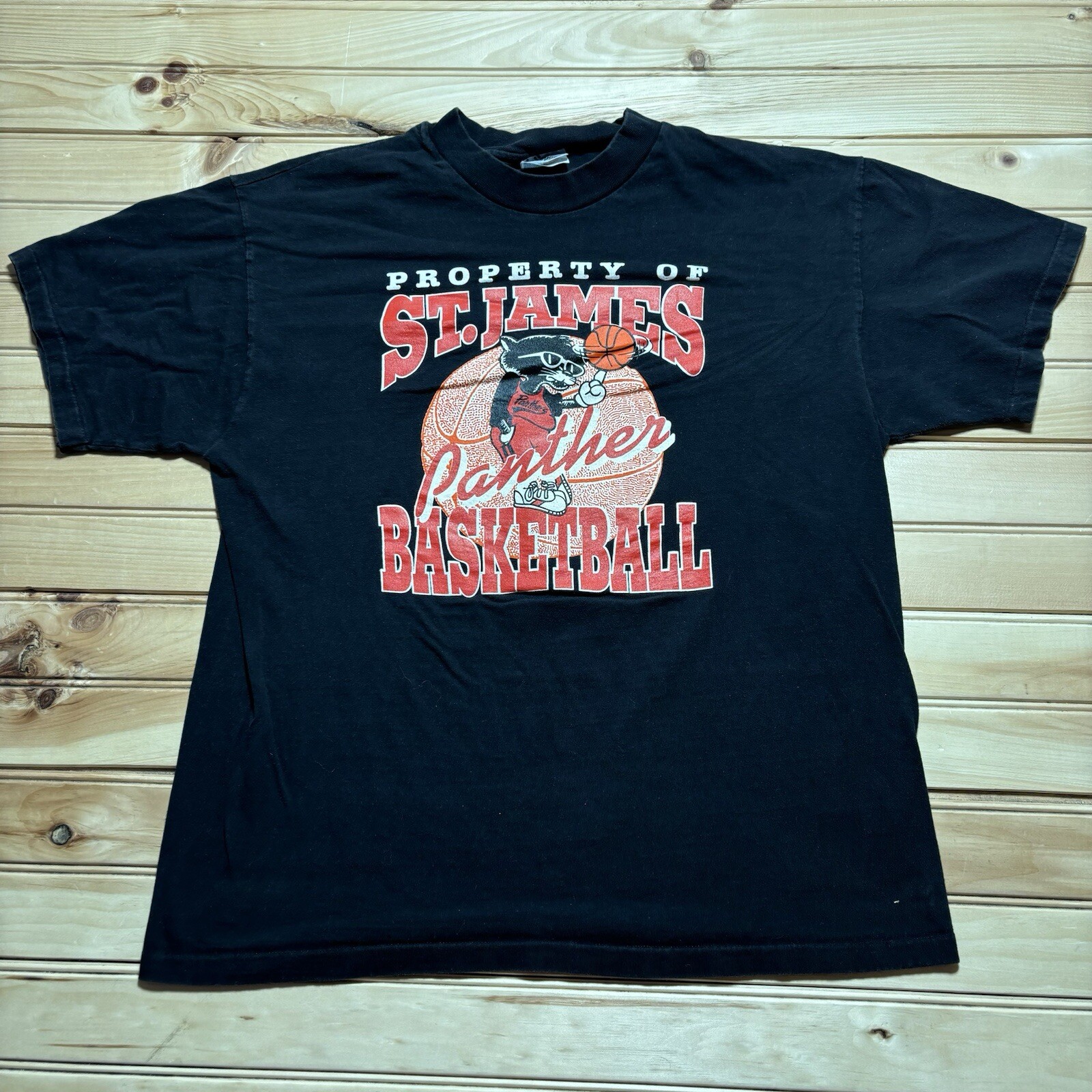 Vintage 90s Property Of St. James Panthers Basketball Athletics Shirt - Large