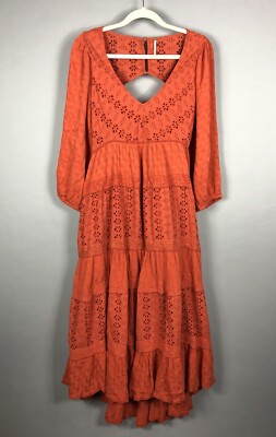 knee length dresses for ladies FREE PEOPLE Maxi BLUEBELL Patchwork Tiered Dress  Silver Accents