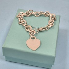 Bracciale Tiffany & Co. Cuore Bianco Ciondolo Argento Autentico Statement Catena 7"