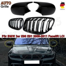 für BMW 3er E90 E91 LCI 09-11 M Style GLANZ SCHWARZ Kühlergrill Spiegelkappen