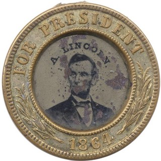 1864 Abraham Lincoln Andrew Johnson Jugate Ferrotype Badge AL 1864 96