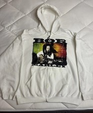 Bob Marley Men's Hoodie Sweatshirt White Full Zip Reggae XL