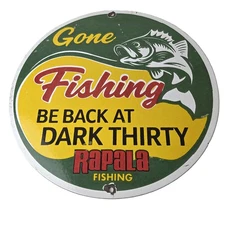 Vintage Rapala Lures Sign - Gone Fishing Porcelain Gas Pump Plate Sign