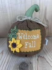 Welcome Fall Plush Pumpkin 7  Brown Green Leaf Sunflower Woven Fabric