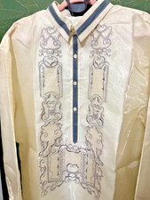 Barong tagalog Cream w/ Gray color piping and embroidery size 3XL fits US XL-2X