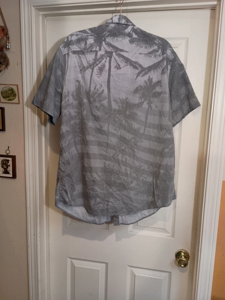 Camisa Hawk Para Hombres Gris Informal Abotonada Estilo Playa Hawwaiano Manga Corta XL Foto 3 de 4