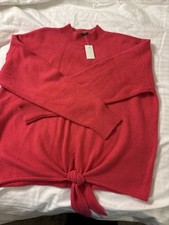 NWT Ann Taylor Loft Bright Pink Tie Front Sweater Mock Neck Size Large
