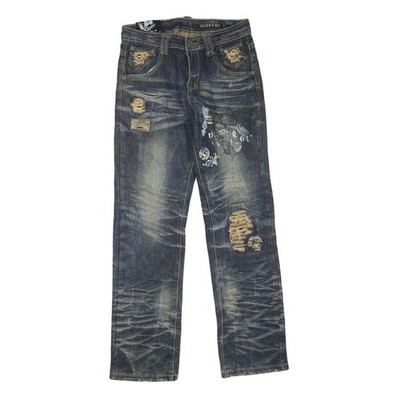 Herren Blau Regular Fit Denim Jeans W30 L32 Distressed Ripped Baumwollmischung Reißverschluss