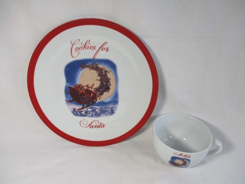 Pottery Barn Kids Cookies for Santa Plate / Milk Cup Ruth Sanderson 2 Piece Set