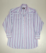 Vintage Panhandle Slim Pearl Snap Shirt Mens XL Striped Blue Western Made In USA