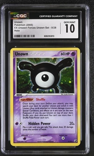 CGC 10 GEM MINT Unown 2005 EX Unseen Forces Unown Set X/28 Holo Pokemon Card