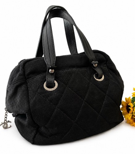 Authentic Chanel Biarritz Bowler Bag With CC Zipper Pull. Black. Vintage. Italy.