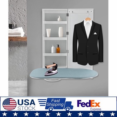 Modern Foldable Wall Mount Ironing Board Cabinet Built in Swivel Board w/Mirror