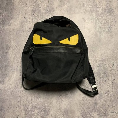 Fendi Monster Backpack Bag Bugs Black Nylon Leather Eyes Authentic