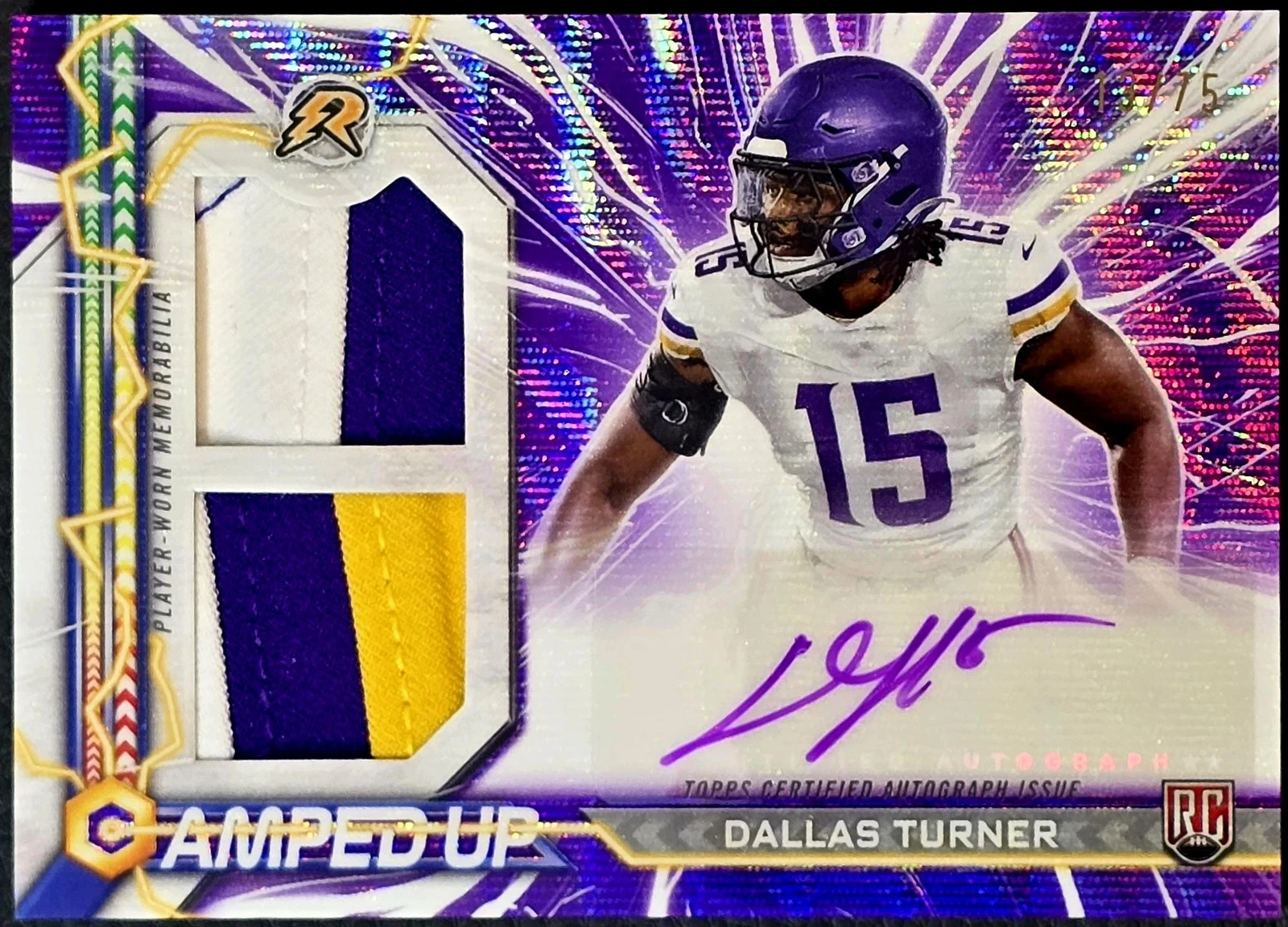 Dallas Turner Topps Resurgence Amped Up Rookie Patch Autographs #AUDT Purple Surge