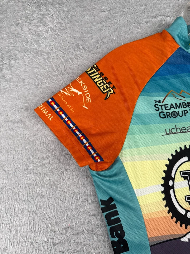 Camiseta deportiva de ciclismo Primal para mujer pequeña azul verde Tour De Steamboat Springs Colorado Foto 3 de 4