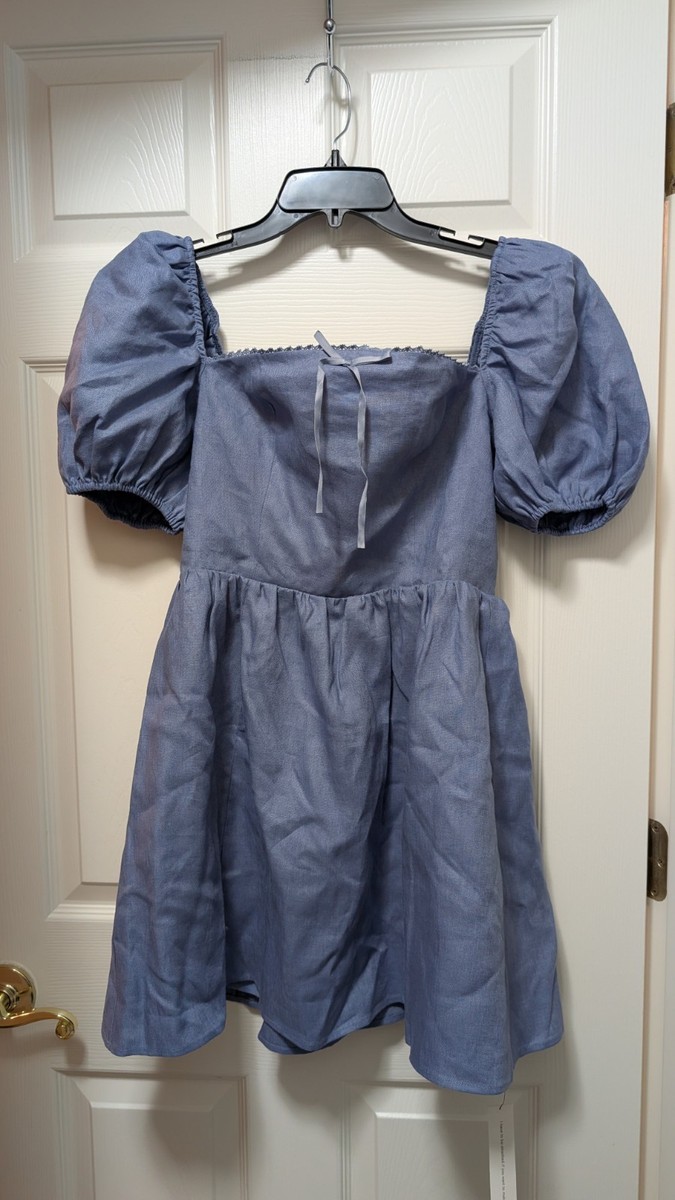Reformation Malvina Linen Mini Dress NWT Size 8 Viola Blue | eBay
