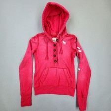 Vintage Y2K Abercrombie  Fitch Henley Hoodie Sweatshirt Pink S Slim Fit Moose