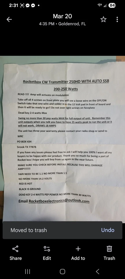 Transmisor Rocketbox HD 250 AM/SSB/CW Foto 3 de 3