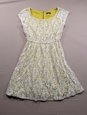 Fire Los Angeles White Lace Yellow Fit & Flare Dress Women’s Small