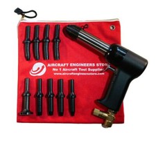 AIRCRAFT TOOLS 4X PNEUMATIC / AIR RIVET GUN WITH .401" 9PC SNAP SET  IN POUCH