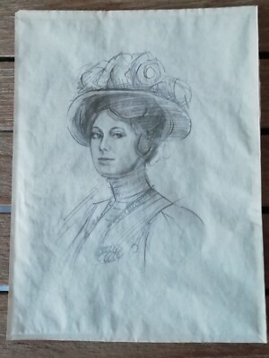 PORTRÄT EINER JUNGEN EDWARDIANISCHEN DAME - BLEISTIFTSTUDIE 6 x 8 ZOLL - DURCHSCHEINENDES PAPIER