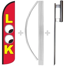 LOOK 15' Tall Windless Swooper Feather Banner Flag & Pole Kit