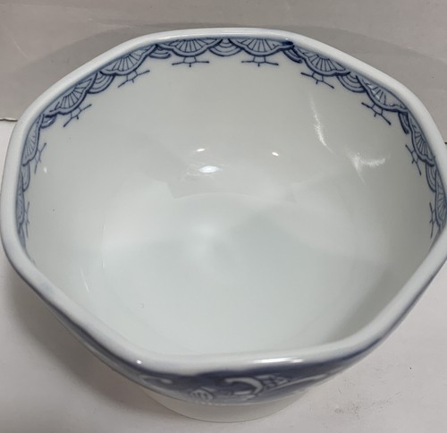 ciotola riso giappone bianco blu bardella fiori ornato piedi ceramica - Foto 8 di 12