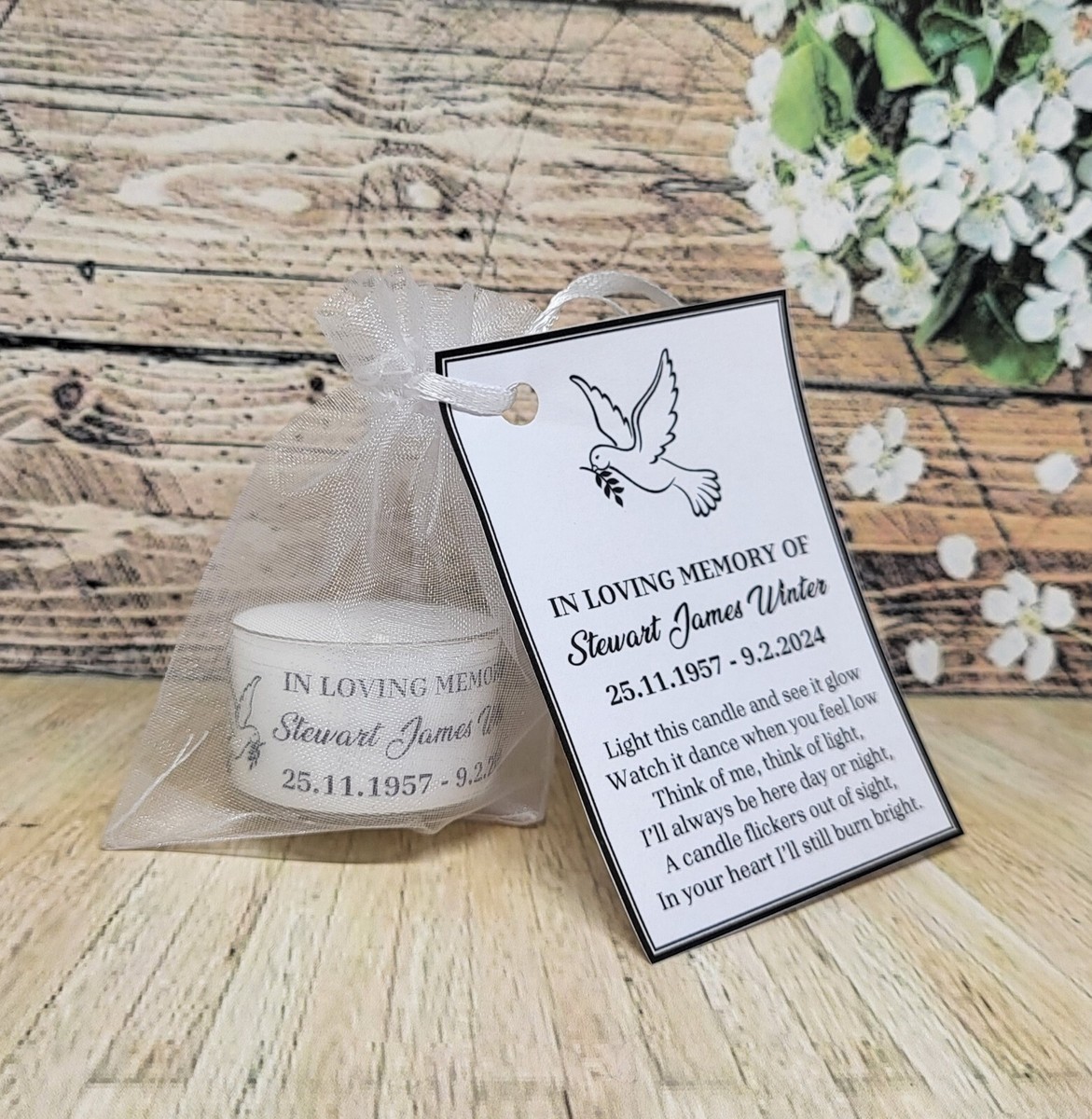 Personalised Remembrance Tea Light Candle Holder For Condolence & Memo