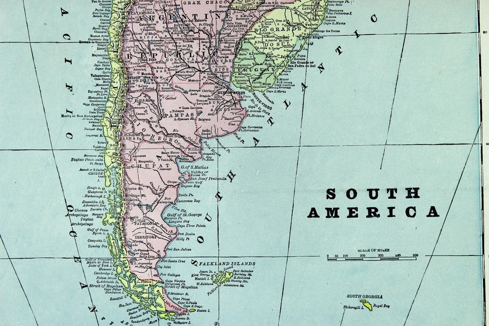 Mapa de América del Sur de la década de 1890 litografía a todo color 21,75 x 14,5 George Cram Foto 4 de 4