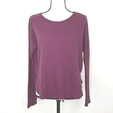 EVERLY Purple Textured Rough Edge Long Sleeve Top Classic Versatile, size Small